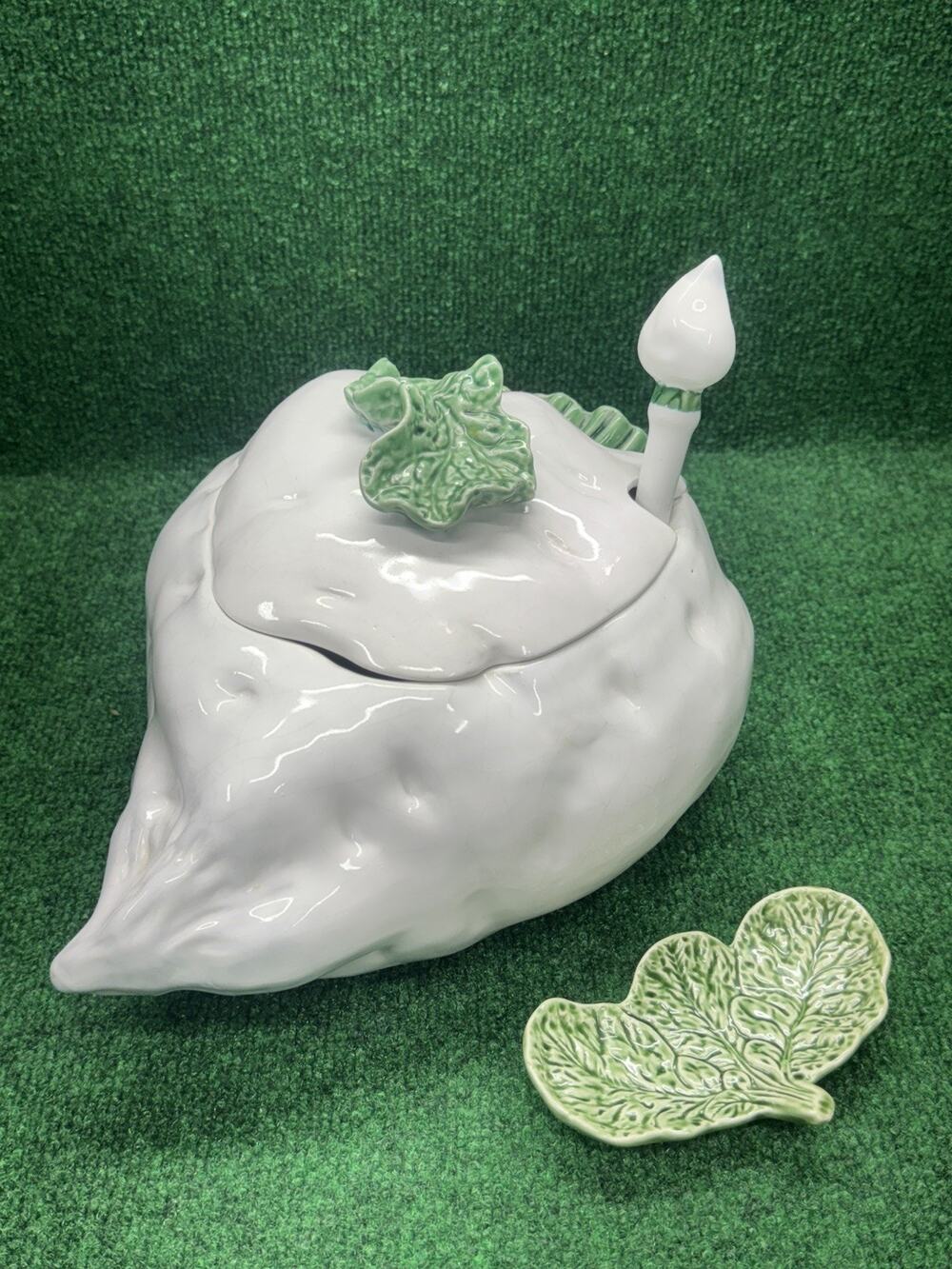 Rare Vtg Antique Cauliflower Cabbage Tureen Lidded Dish Porcelain Majolica